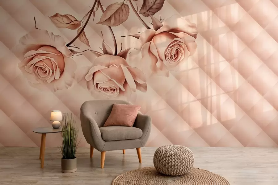 wall murals powder roses in retro style w04141