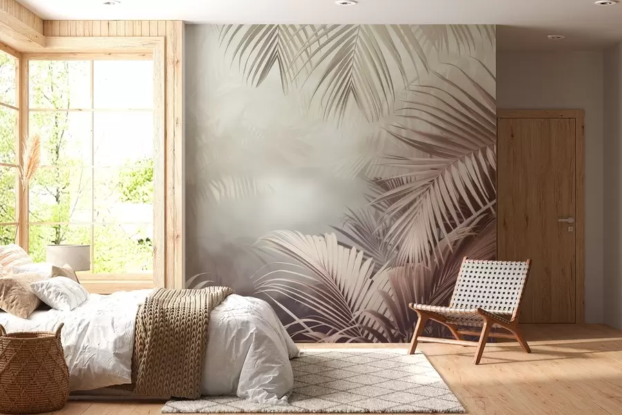 peintures murales jungle tropicale avec une teinte neutre w04142v1