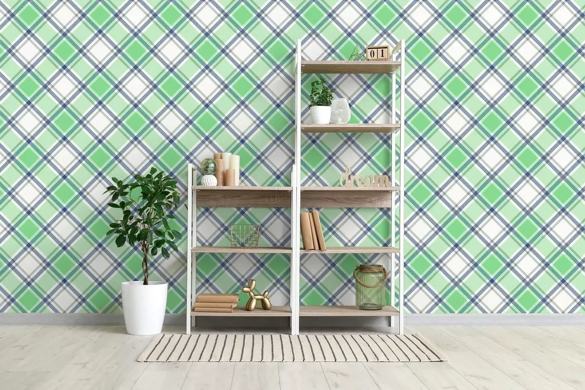 Wall Mural Photo Wallpaper checkered pattern in green tones w04167v2