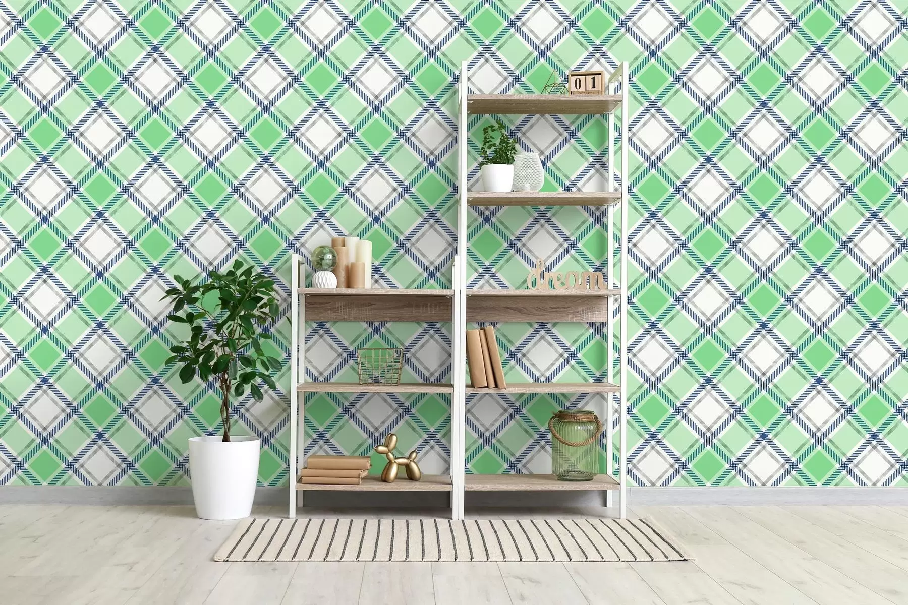 wall murals checkered pattern in green tones w04167v2