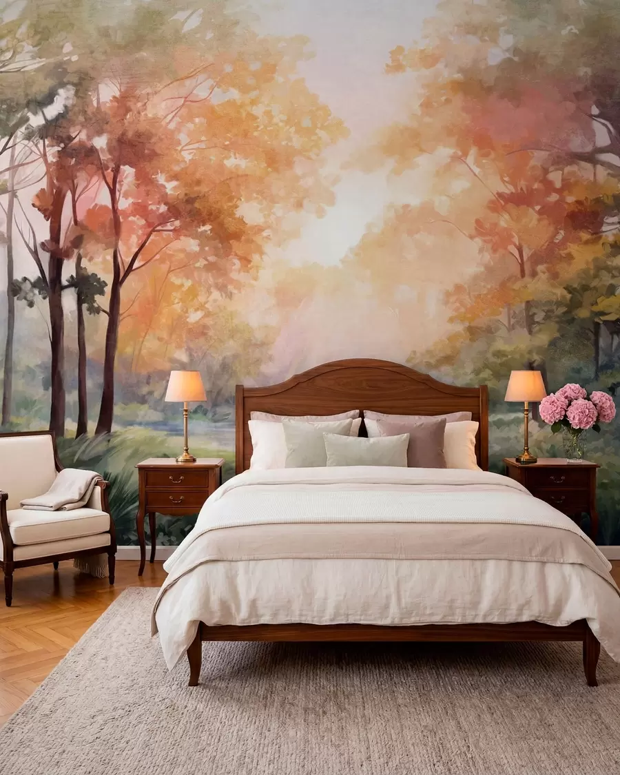 peintures murales Forêt en lumière d’automne w09210v1