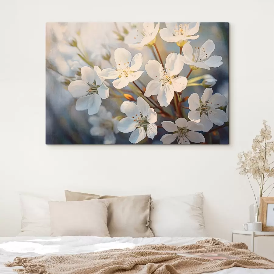 wall murals White textured cherry blossoms in watercolor style style, delicate petals, spring season s44859