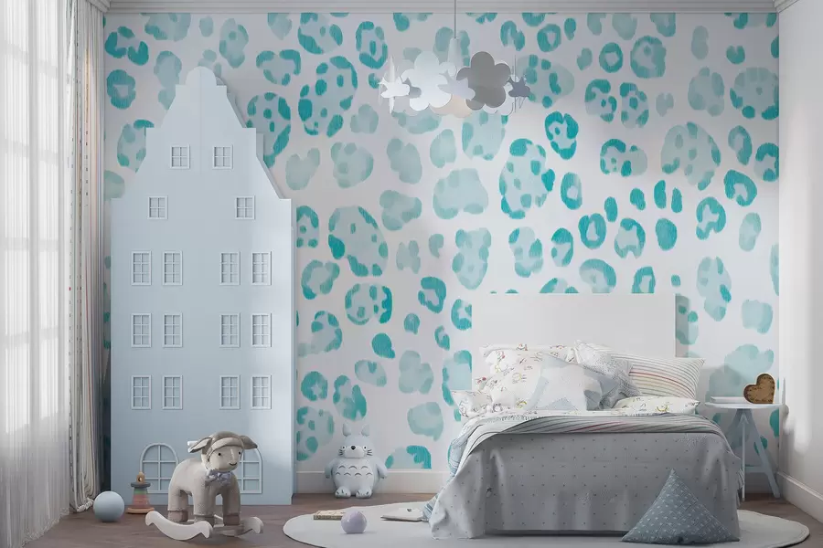 wall murals Leopard print, wool texture, blue color w04112