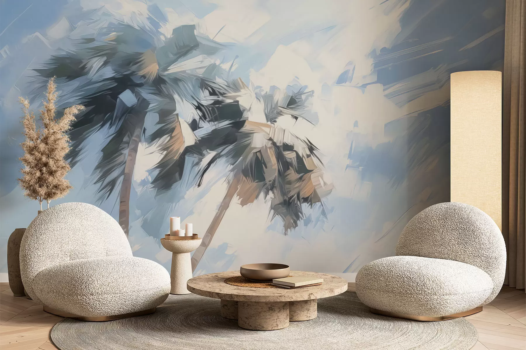 Wall Mural Photo Wallpaper Palm trees imitation painting w04176