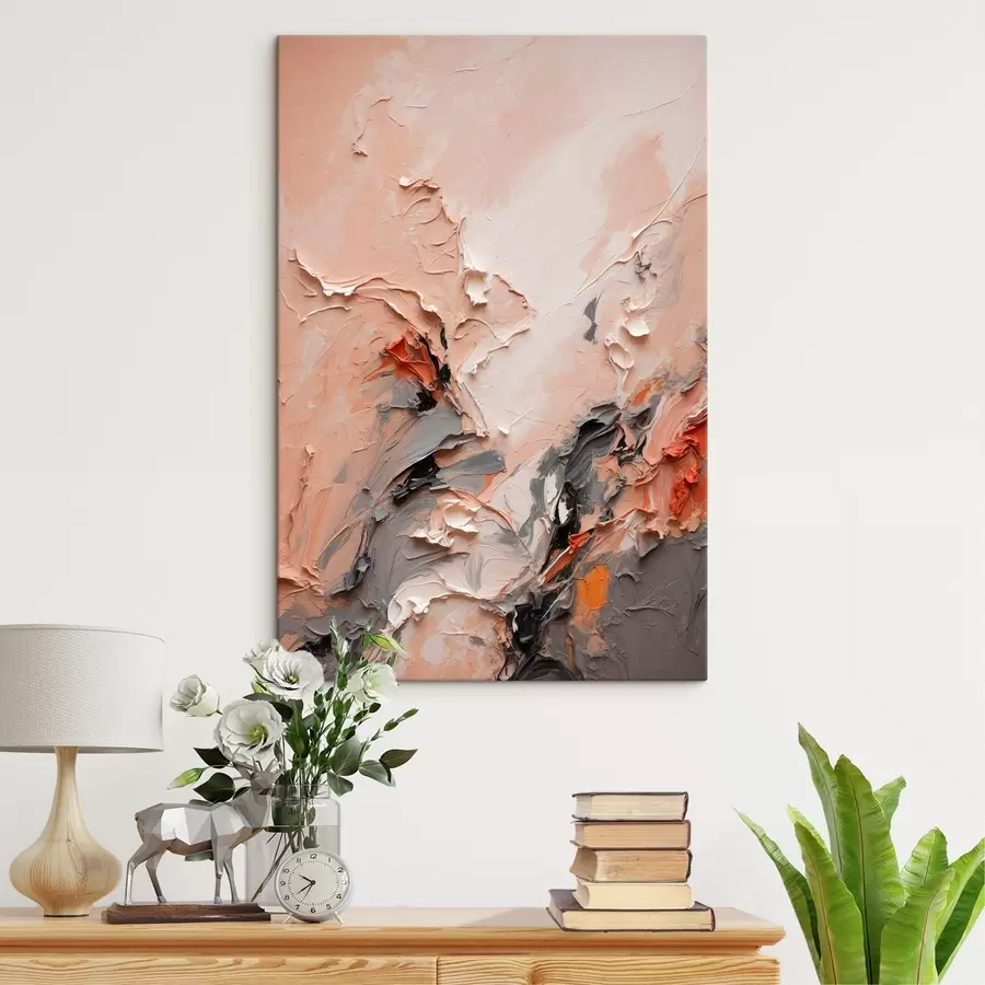 murales Abstracto en tonos grises melocotón con trazos texturados s44873