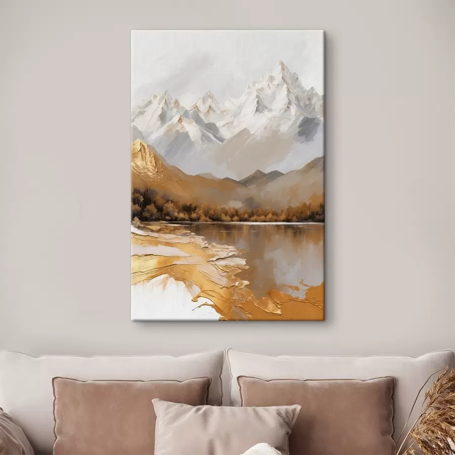 murales Paisaje de montaña con un lago en colores cálidos s44877