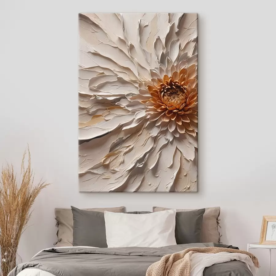 murales Flor volumétrica de pétalos cremosos y núcleo cálido s44878