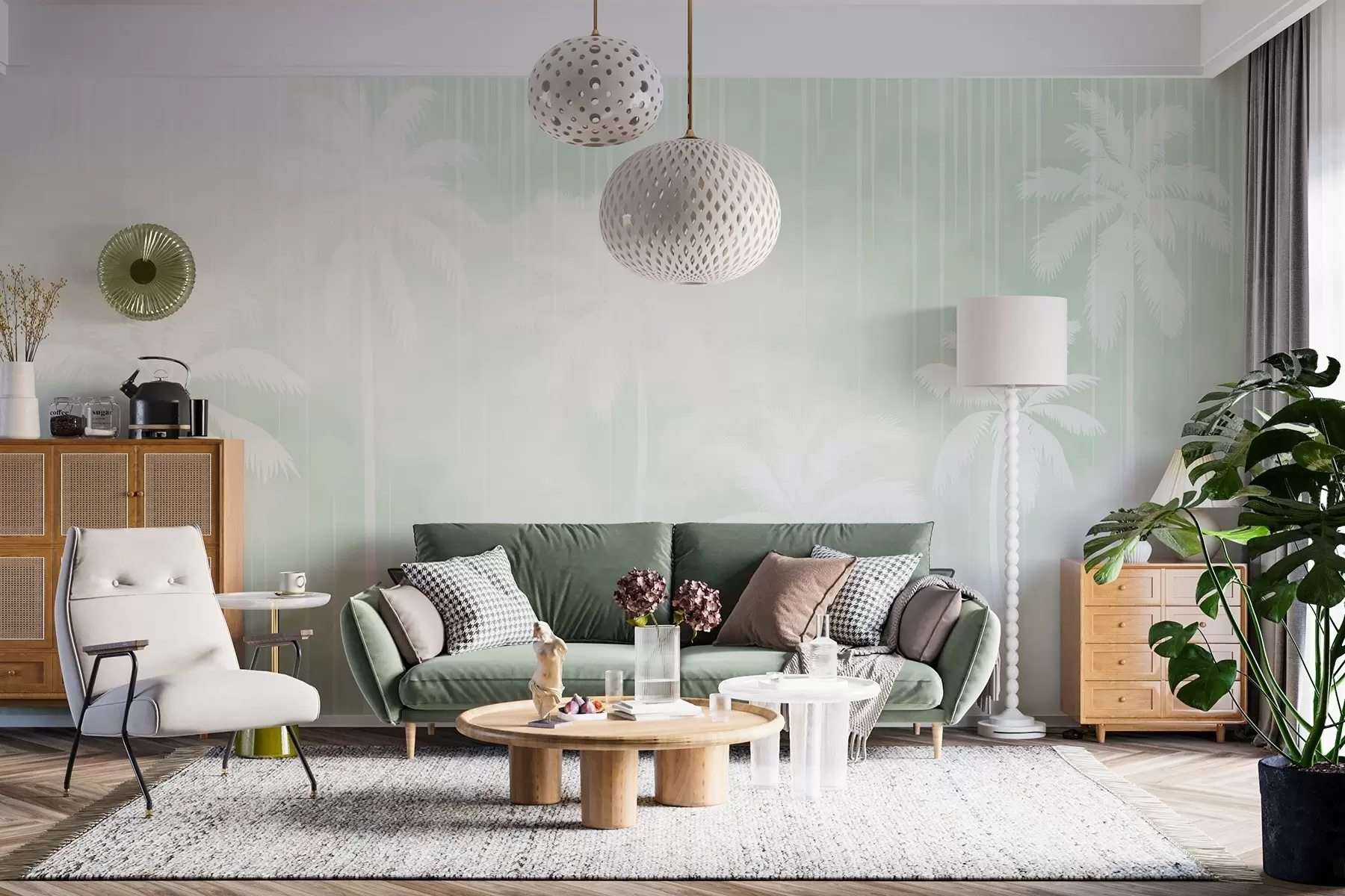 Wall Mural Photo Wallpaper Fog with palm trees w04180v3