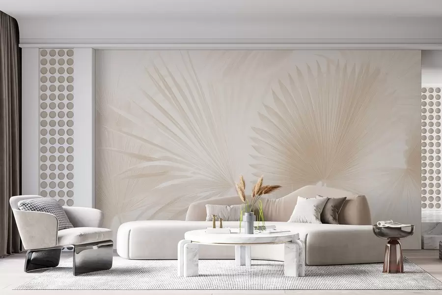 wall murals Soft tropical leaf fans on a light background w09084v1
