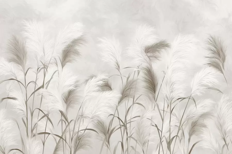 murales Elegantes flores de hierba de la pampa en tonos grises y marrones w09150