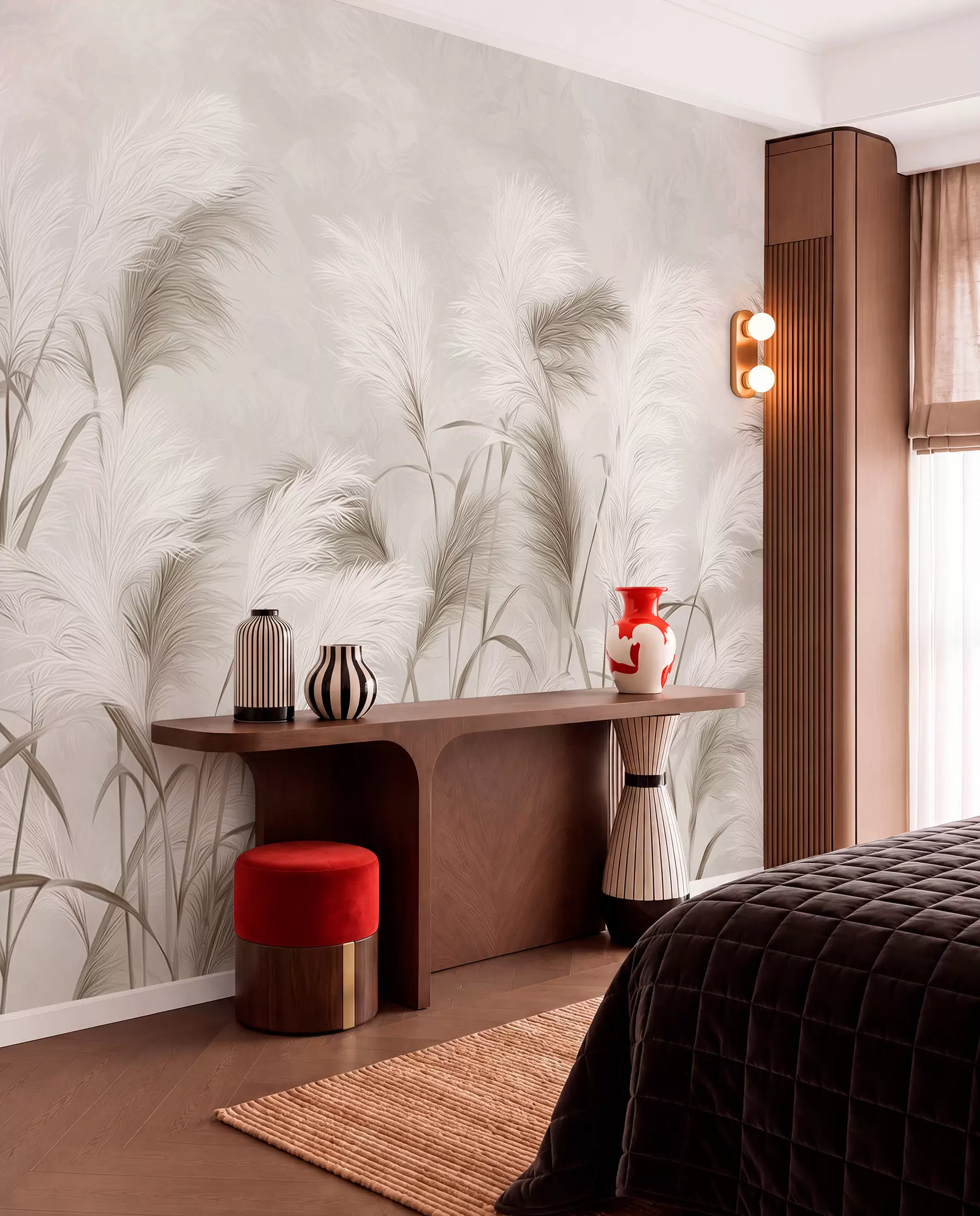 wall murals Elegant pampas grass blooms in gray and brown tones w09150