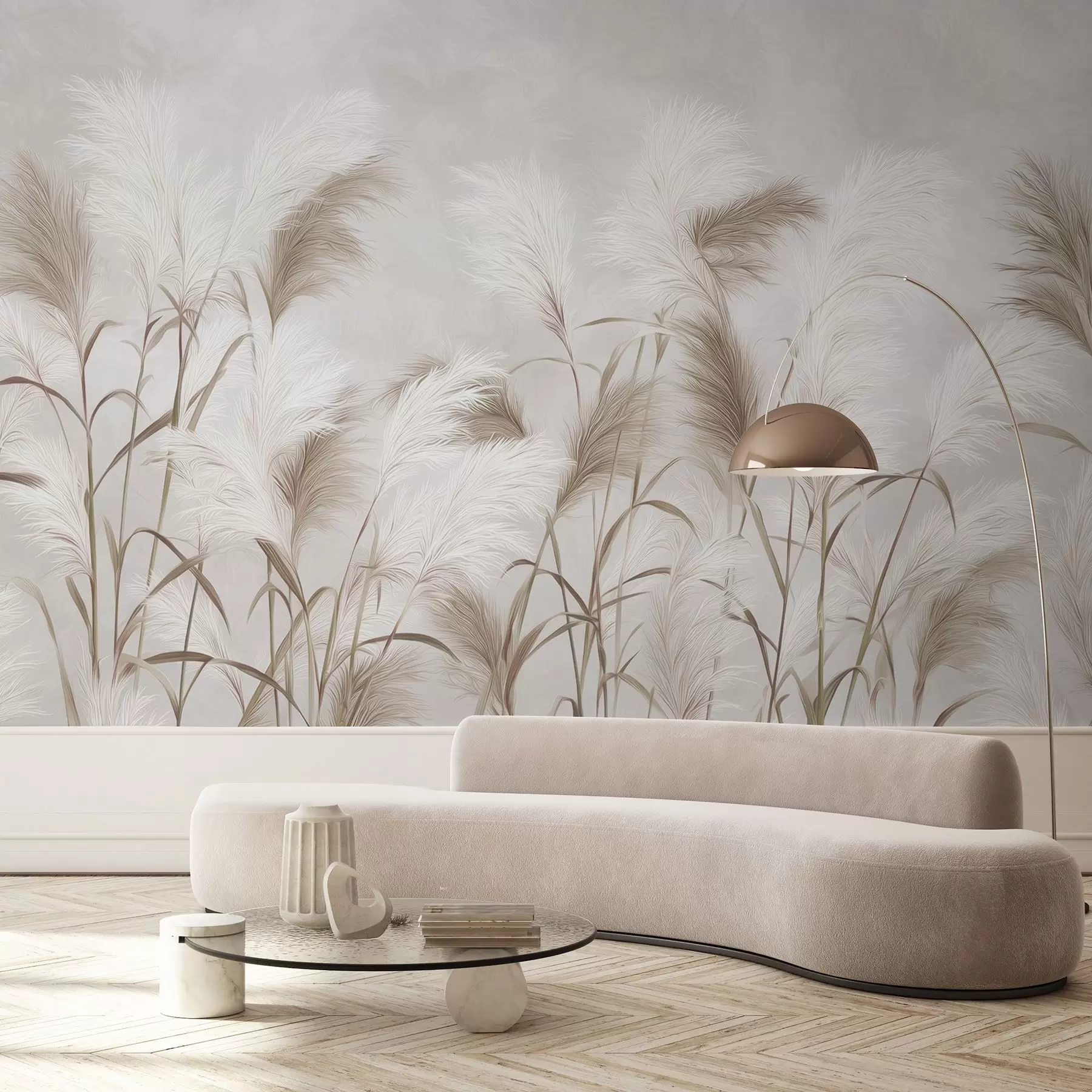 Wall Mural Photo Wallpaper Elegant pampas grass blooms in gray and brown tones w09150