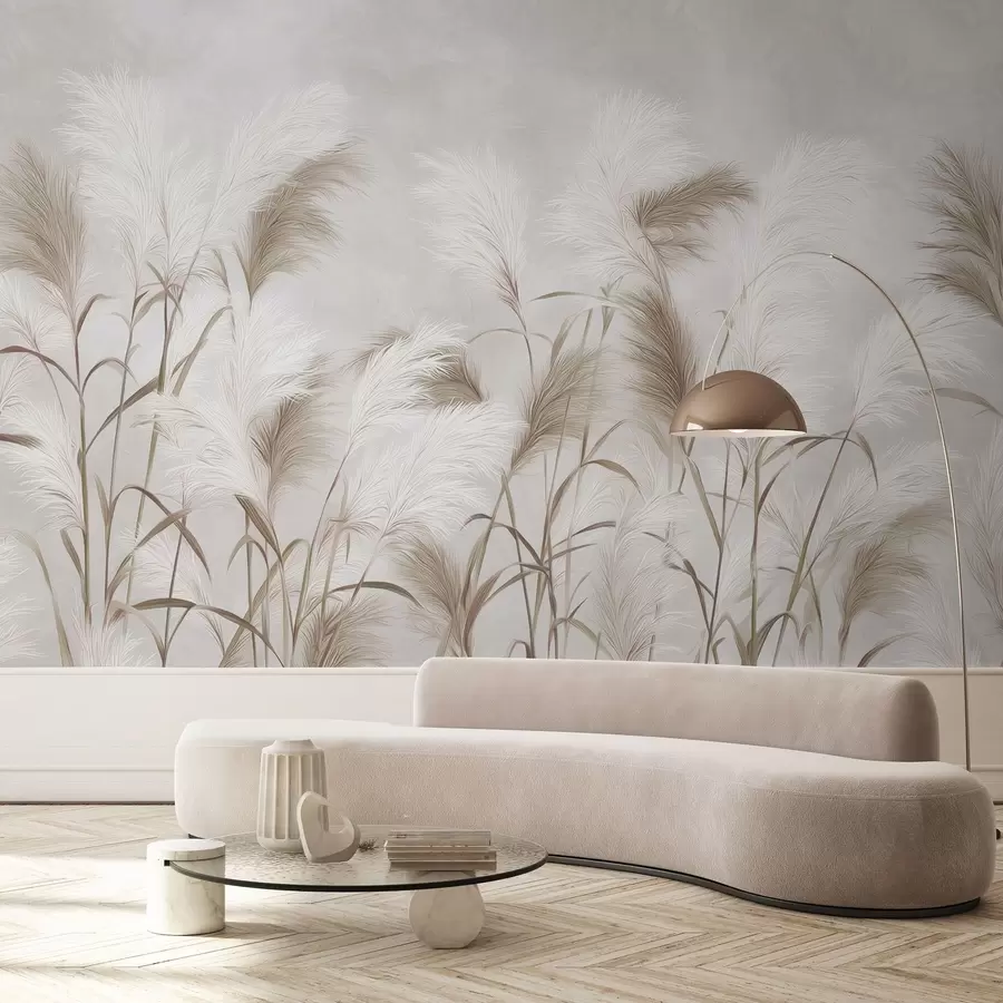 Wall Mural Photo Wallpaper Elegant pampas grass blooms in gray and brown tones w09150