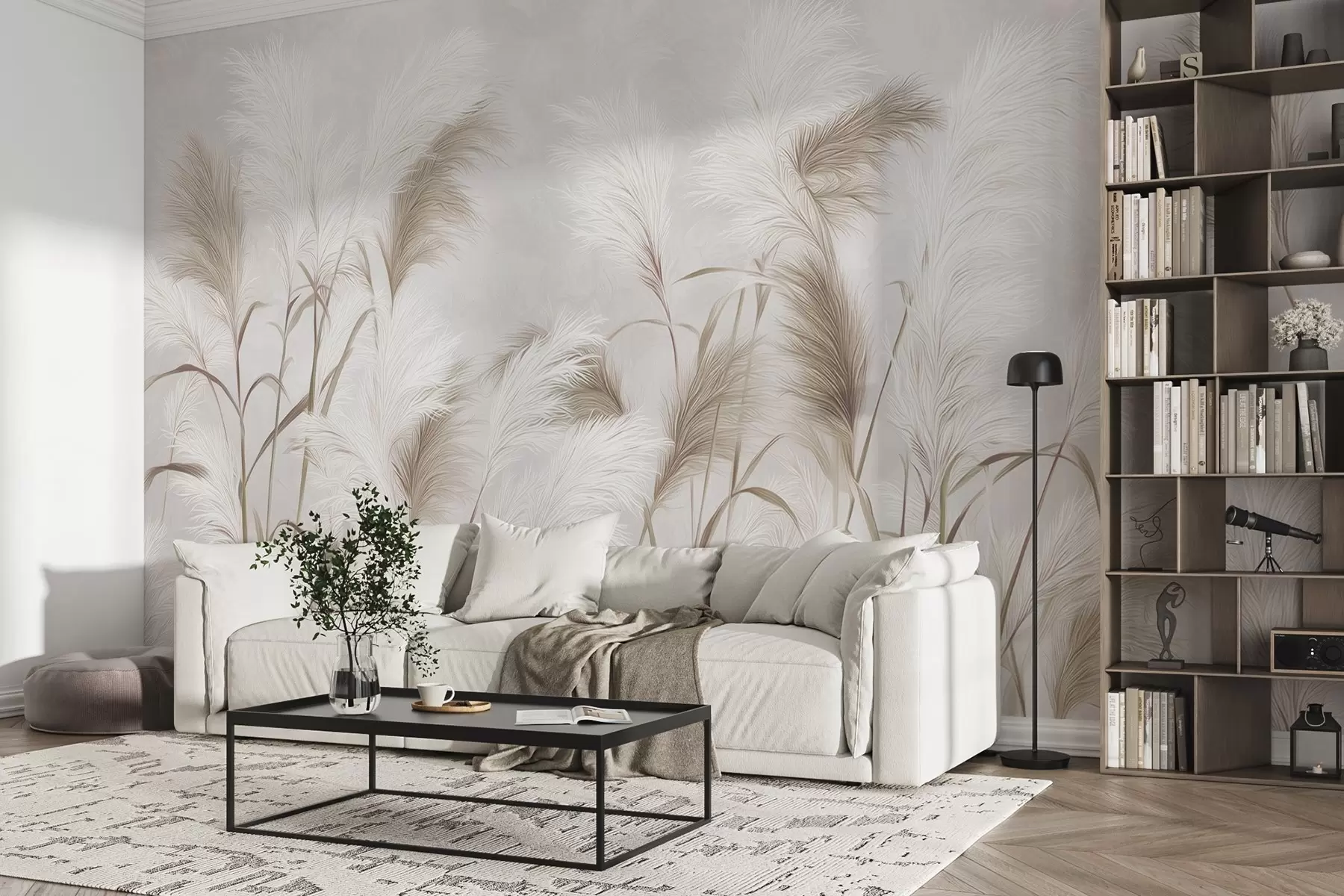 wall murals Elegant pampas grass blooms in gray and brown tones w09150