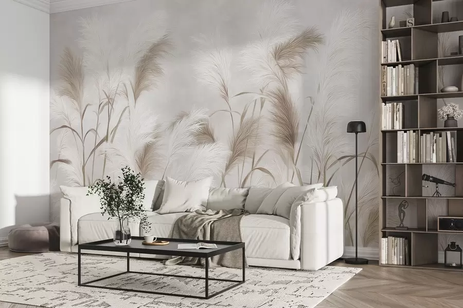 Wall Mural Photo Wallpaper Elegant pampas grass blooms in gray and brown tones w09150