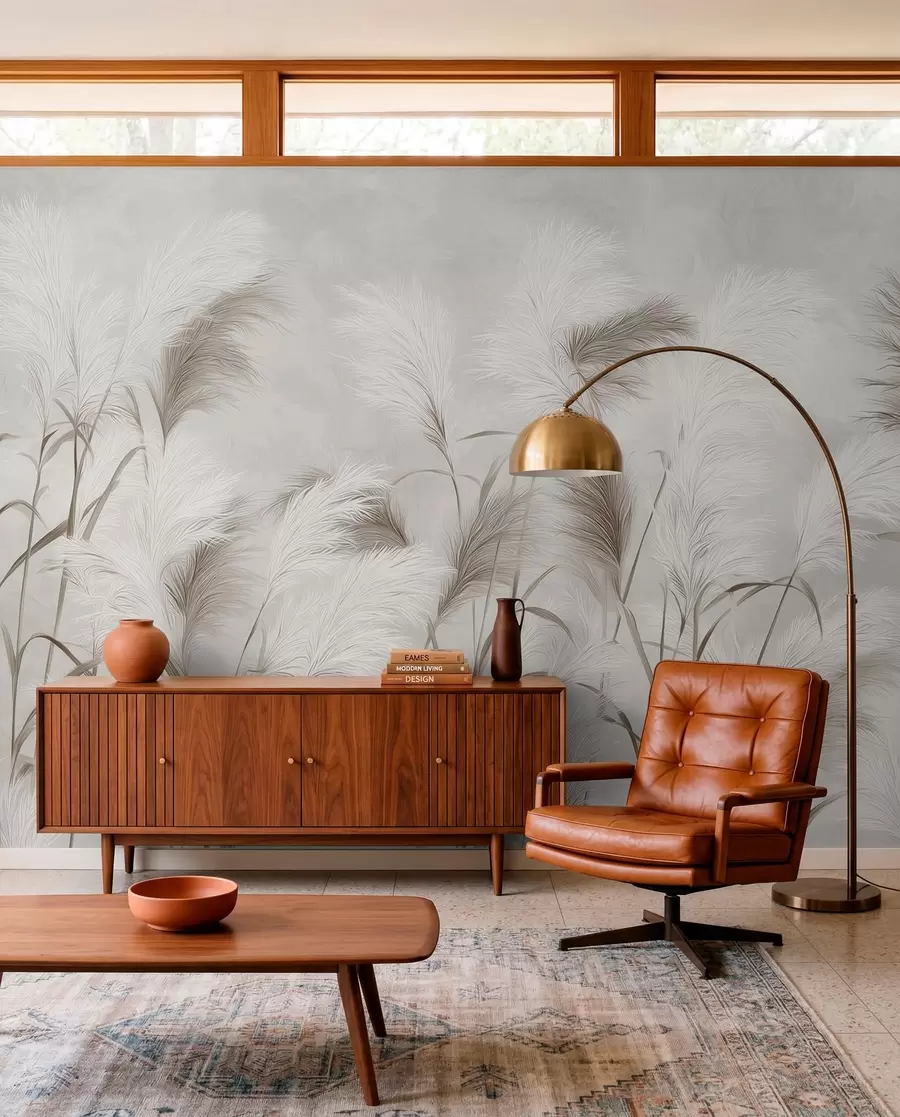 wall murals Elegant pampas grass blooms in gray and brown tones w09150