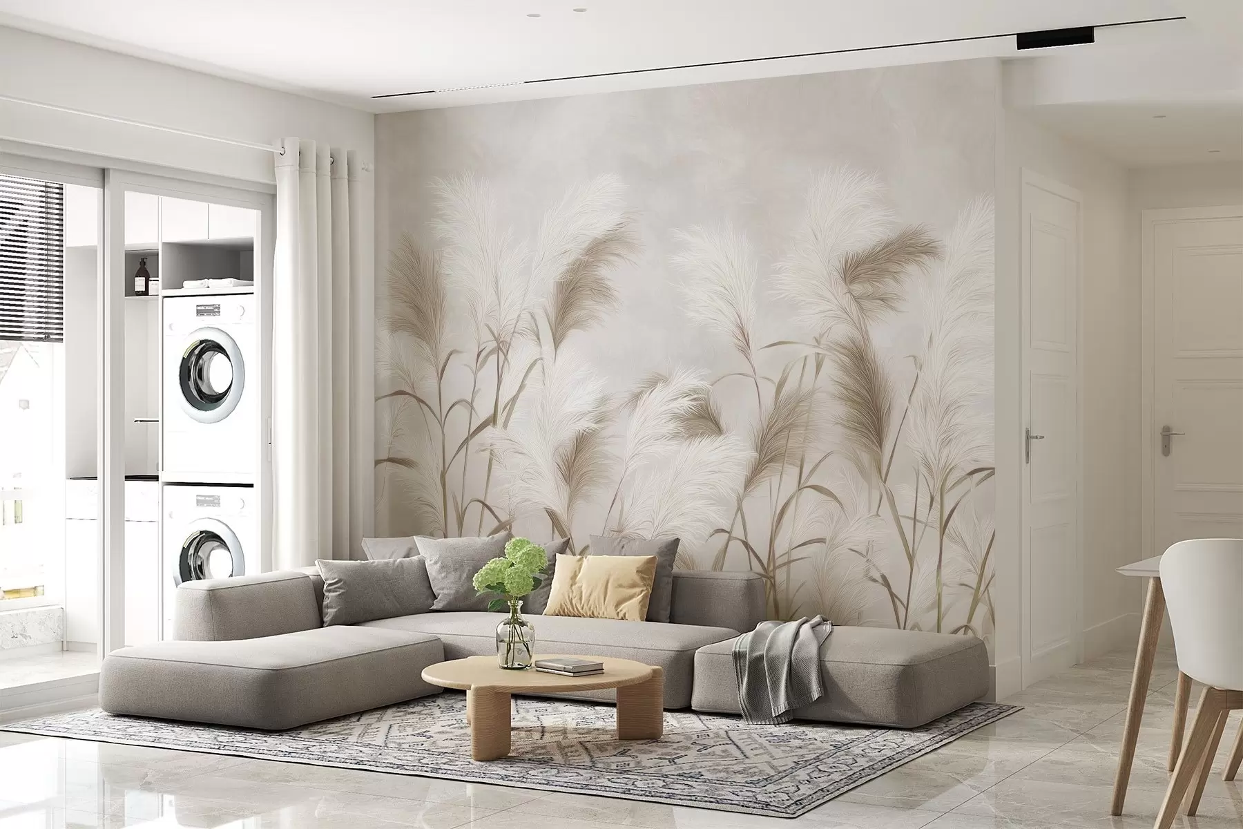 peintures murales L'élégante herbe de la pampa fleurit dans des tons gris et bruns w09150