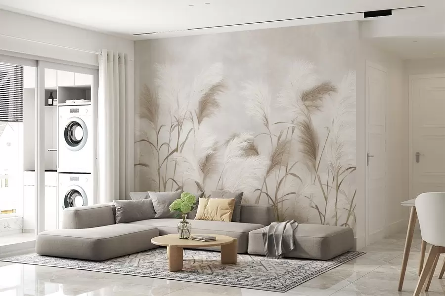 Wall Mural Photo Wallpaper Elegant pampas grass blooms in gray and brown tones w09150