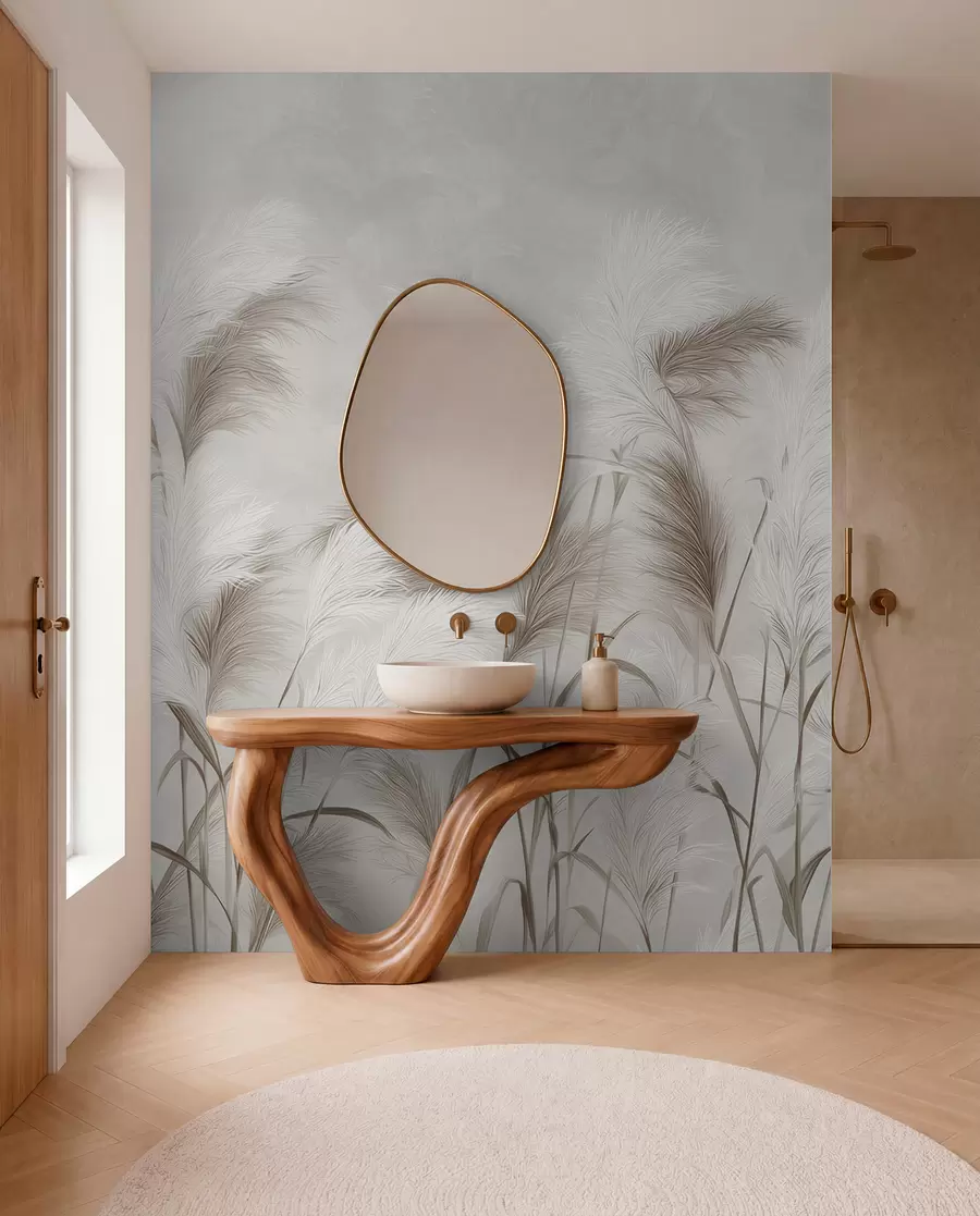 wall murals Elegant pampas grass blooms in gray and brown tones w09150