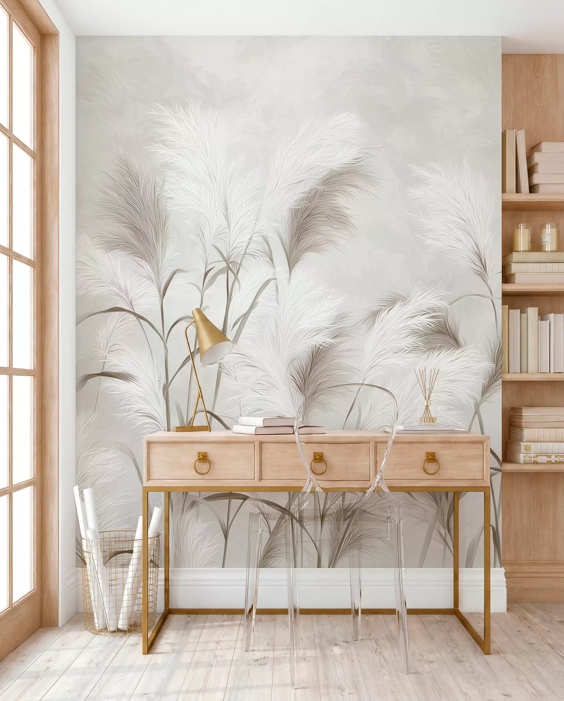 wall murals Elegant pampas grass blooms in gray and brown tones w09150