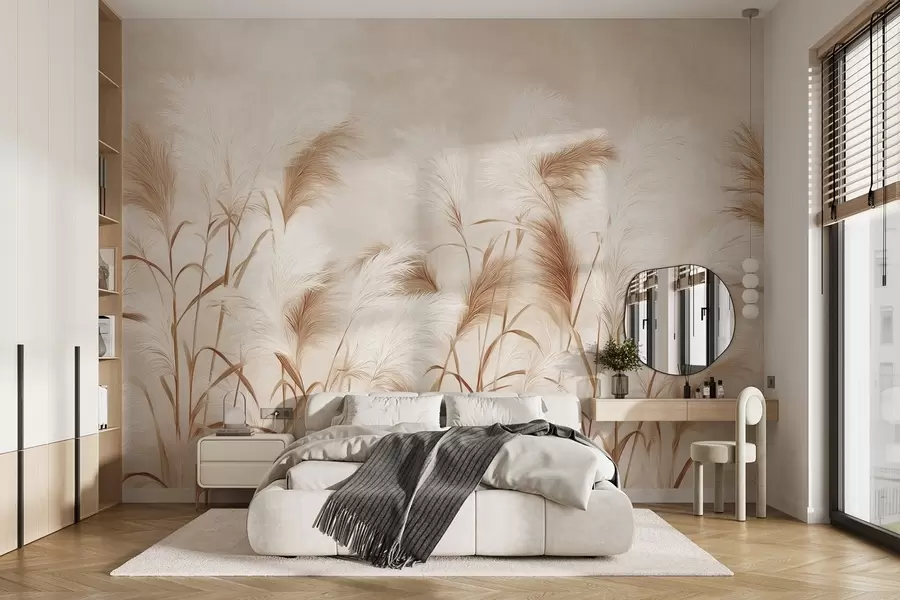 Wall Mural Photo Wallpaper Elegant pampas grass blooms in soft beige and milky tones w09150v1