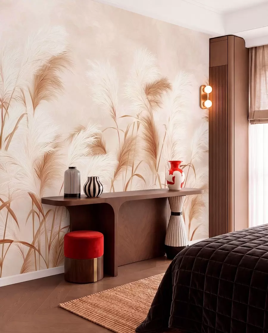 Wall Mural Photo Wallpaper Elegant pampas grass blooms in soft beige and milky tones w09150v1