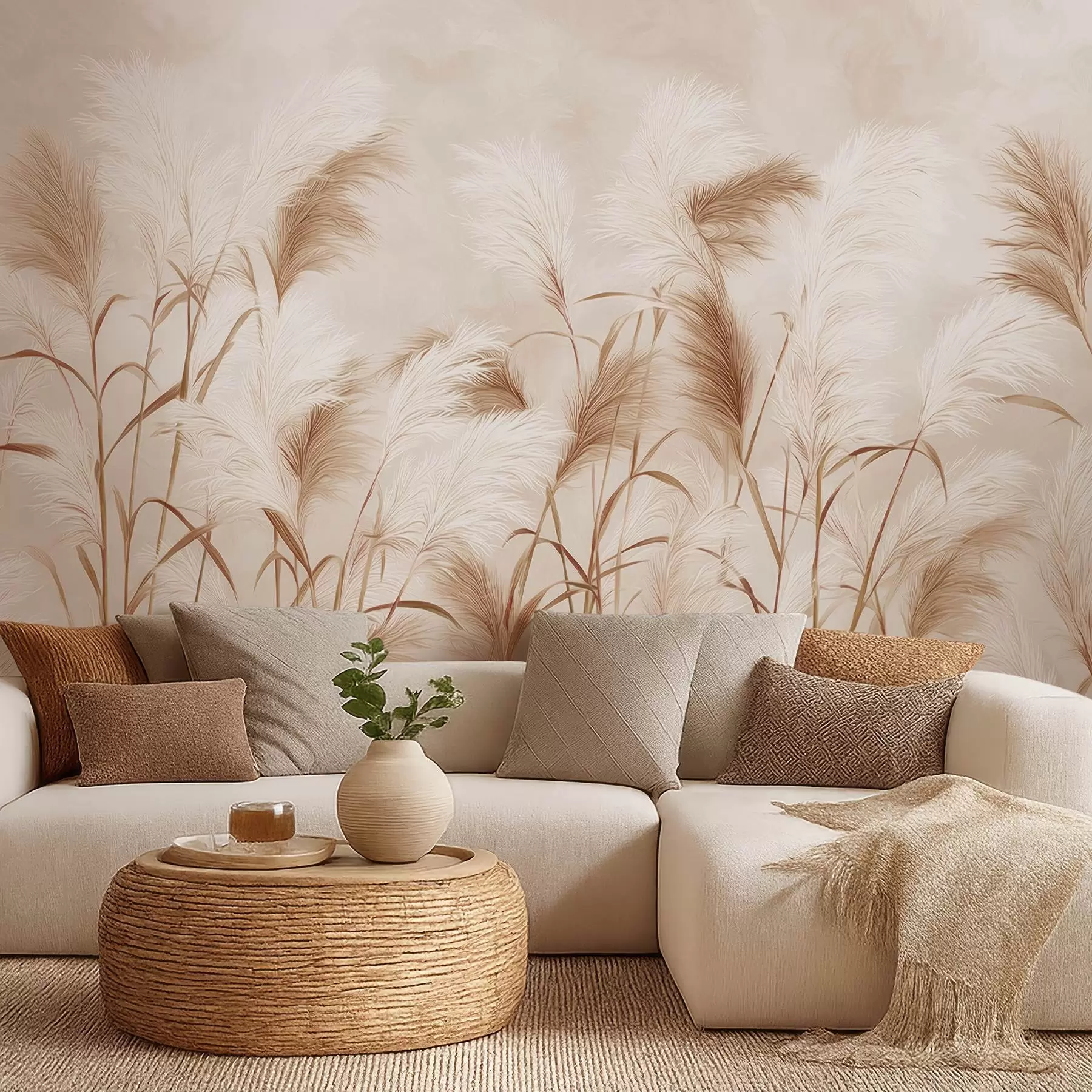 Wall Mural Photo Wallpaper Elegant pampas grass blooms in soft beige and milky tones w09150v1