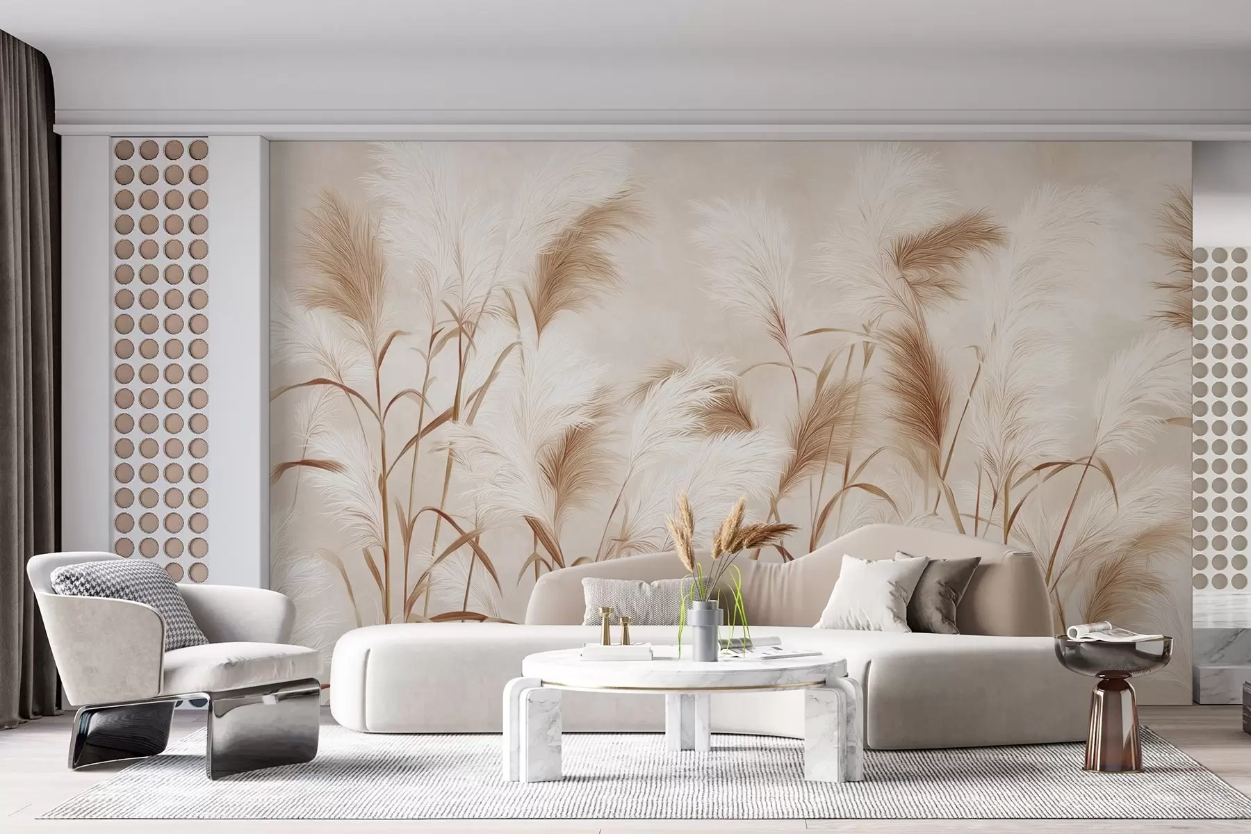 Wall Mural Photo Wallpaper Elegant pampas grass blooms in soft beige and milky tones w09150v1