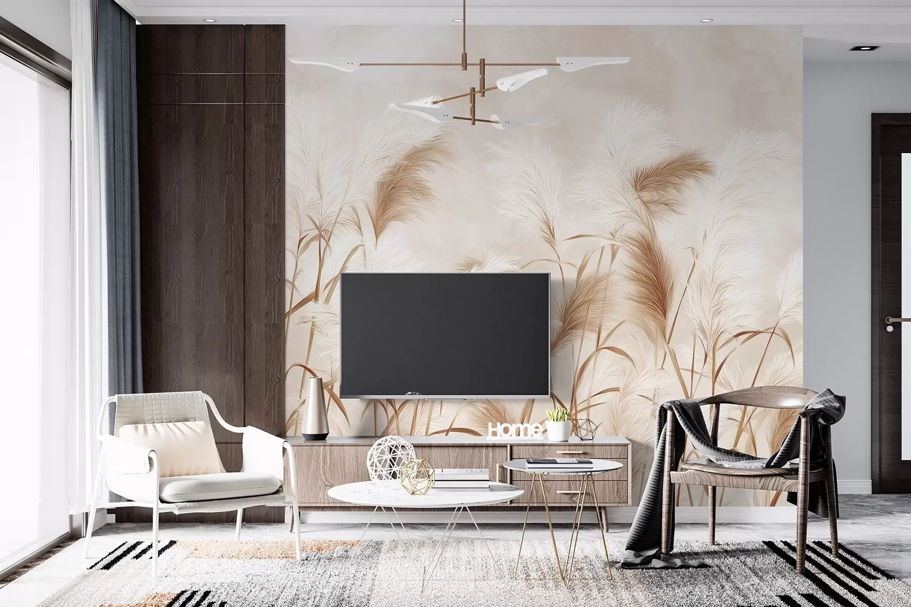 Wall Mural Photo Wallpaper Elegant pampas grass blooms in soft beige and milky tones w09150v1