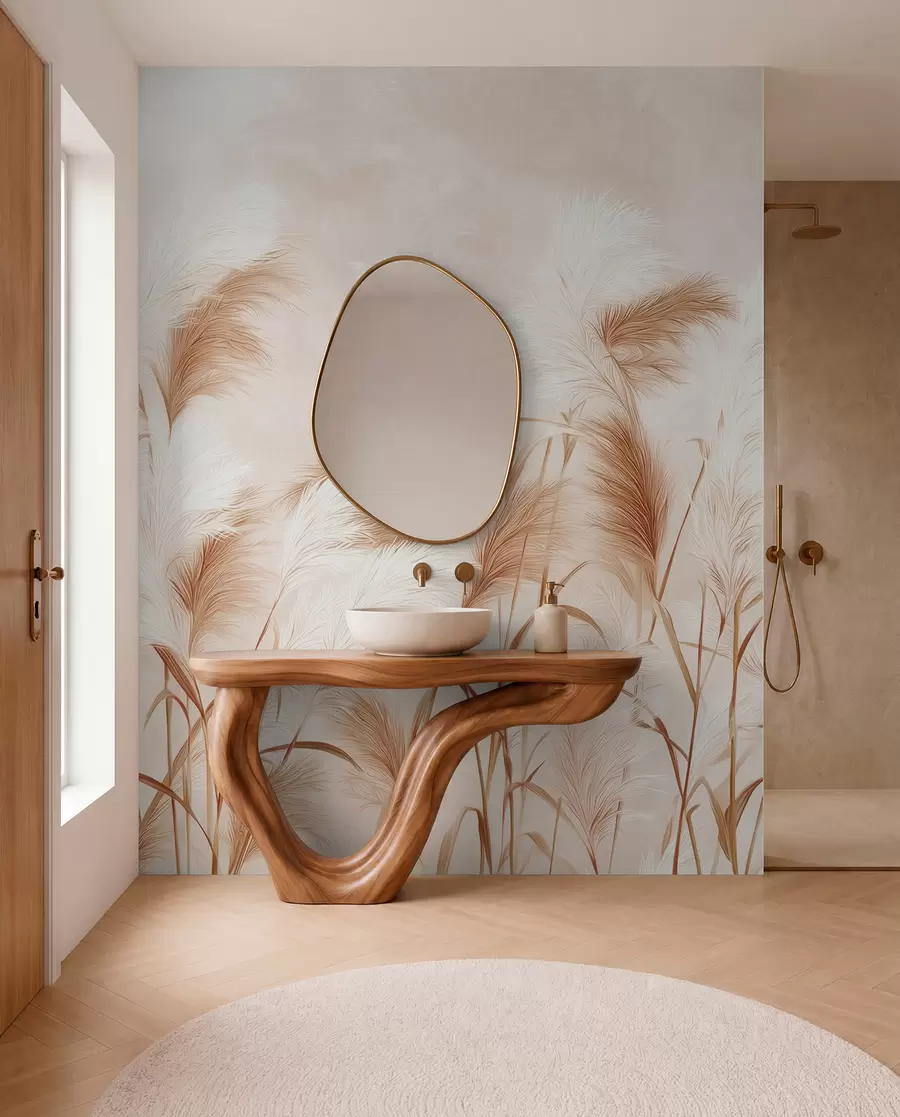 Wall Mural Photo Wallpaper Elegant pampas grass blooms in soft beige and milky tones w09150v1