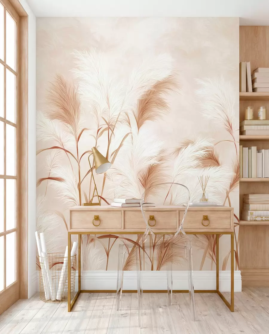 Wall Mural Photo Wallpaper Elegant pampas grass blooms in soft beige and milky tones w09150v1