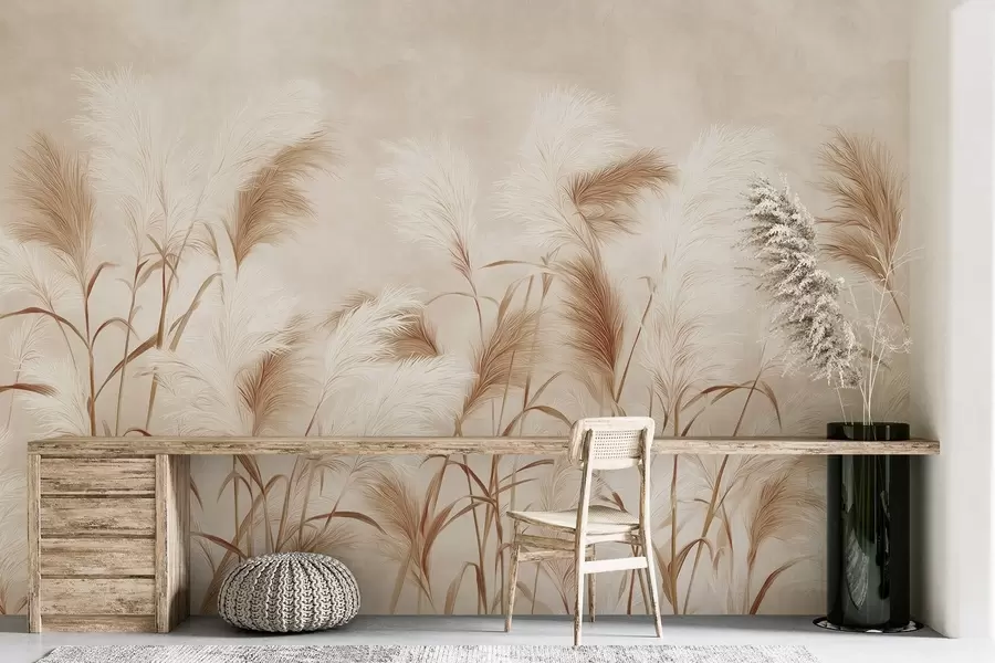 Wall Mural Photo Wallpaper Elegant pampas grass blooms in soft beige and milky tones w09150v1