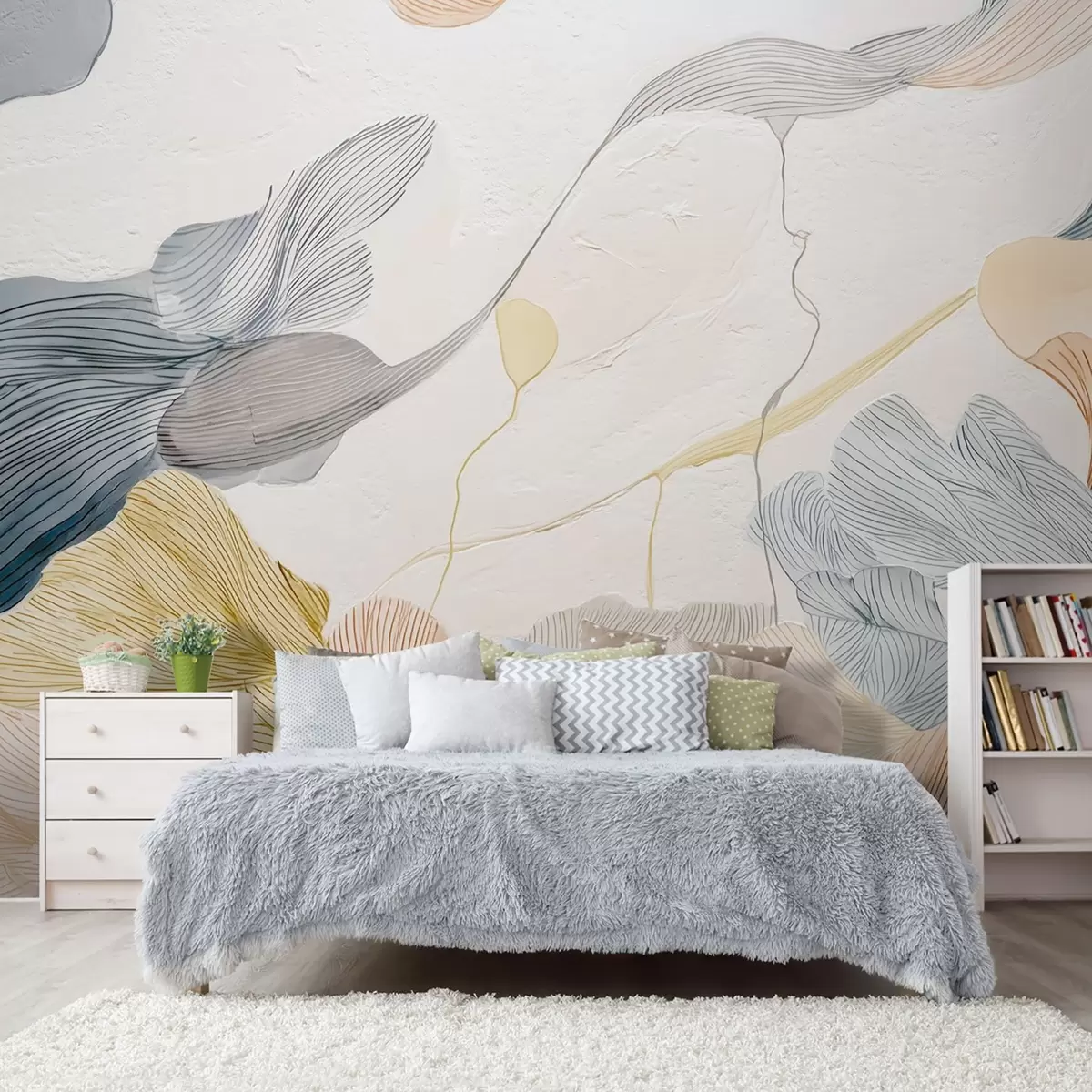 Wall Mural Photo Wallpaper Abstract graphic leaves in warm and cool pastel tones w09222v1