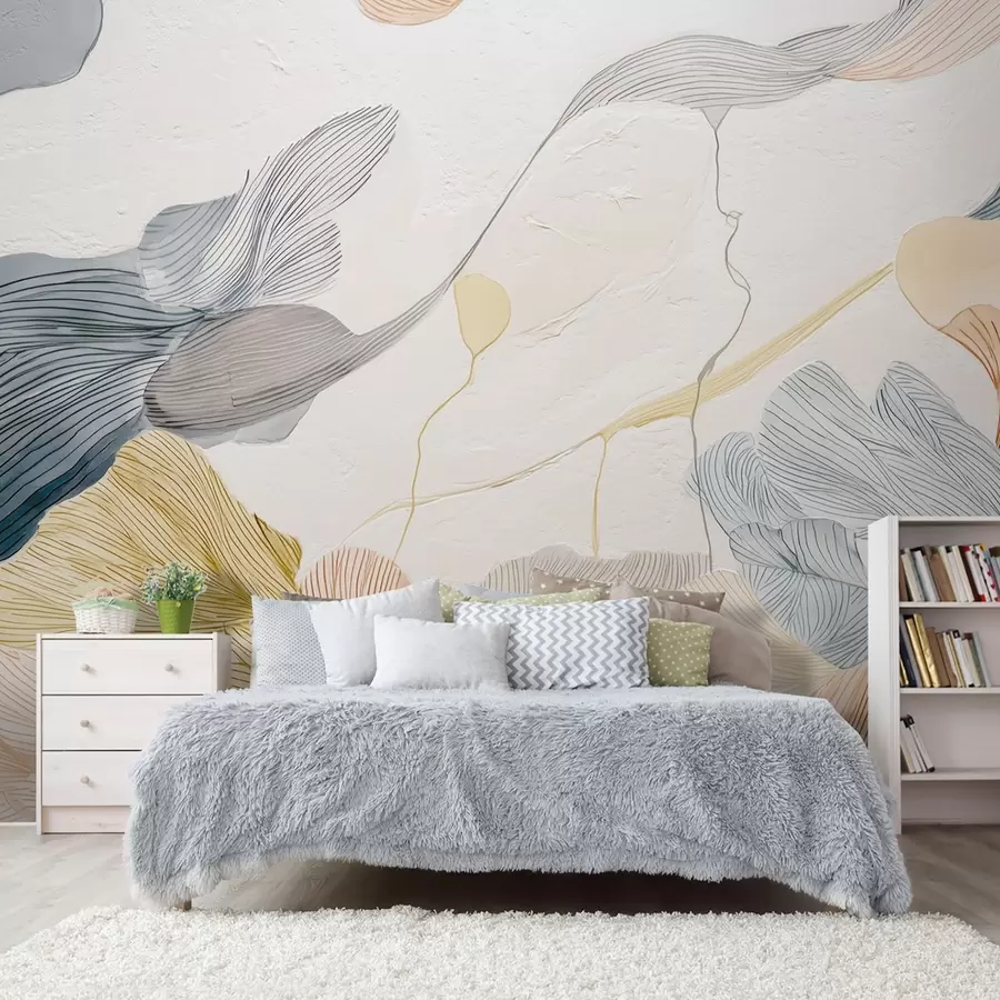 Wall Mural Photo Wallpaper Abstract graphic leaves in warm and cool pastel tones w09222v1