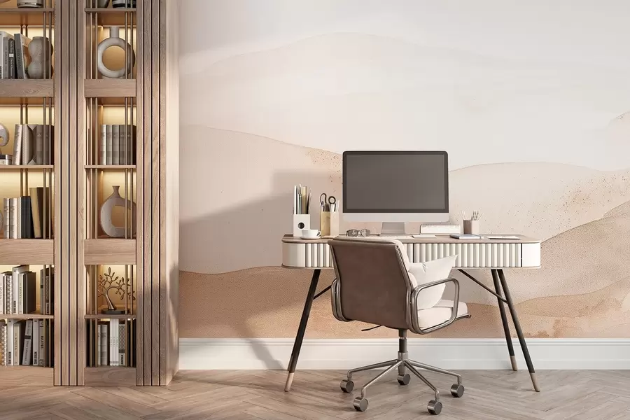 peintures murales Montagnes de style aquarelle dans des tons beige clair w09223