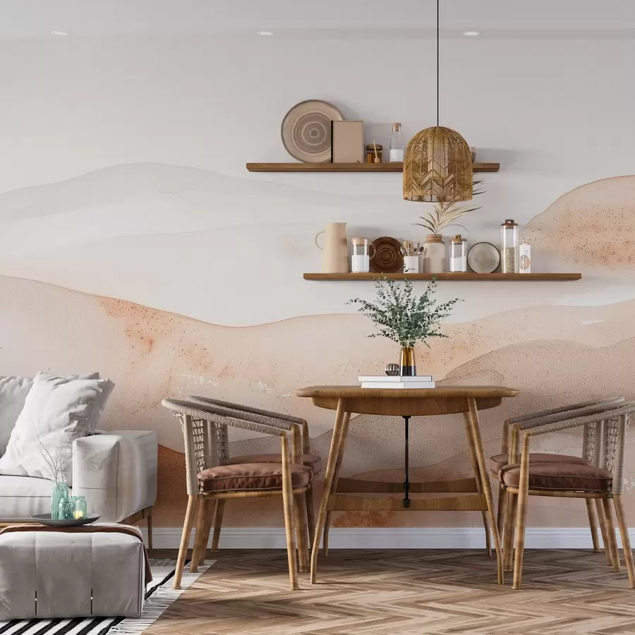 Wall Mural Photo Wallpaper Mountains with warm-toned watercolor hill effect w09223v1