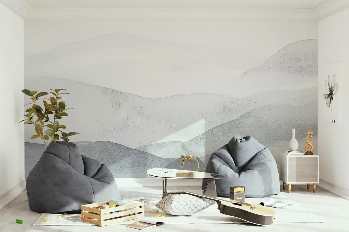 Wall Mural Photo Wallpaper Minimalist misty mountains in soft blue shades w09223v2