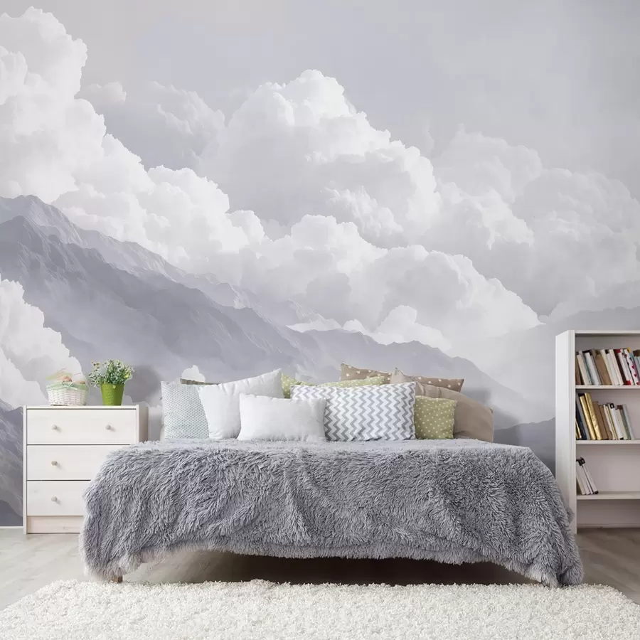 wall murals Soft clouds over mountains in blue tones w09226v2