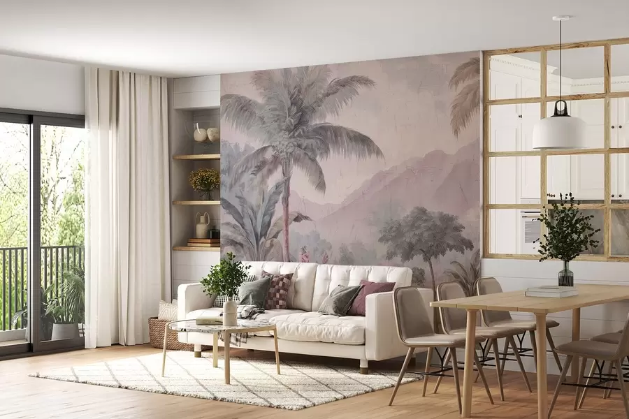 peintures murales jungle tropicale en style rétro w04139