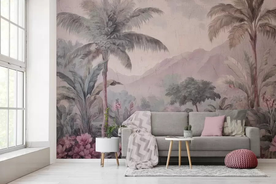 murales selva tropical en estilo retro w04139