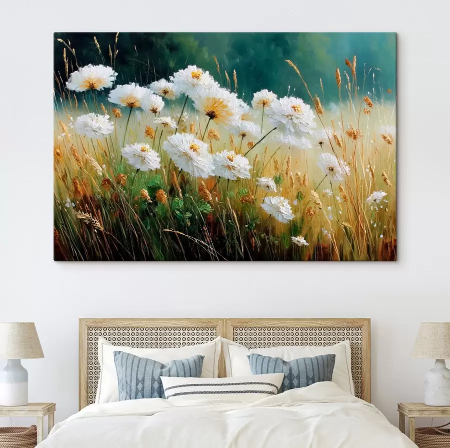 murales Flores blancas en un prado al óleo s44842