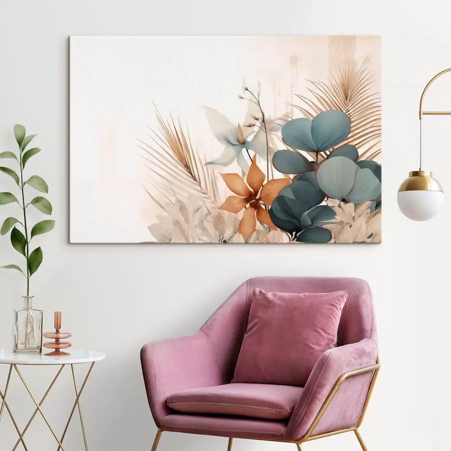 wall murals Decorative Leaves and Flowers in Watercolor Style s44843