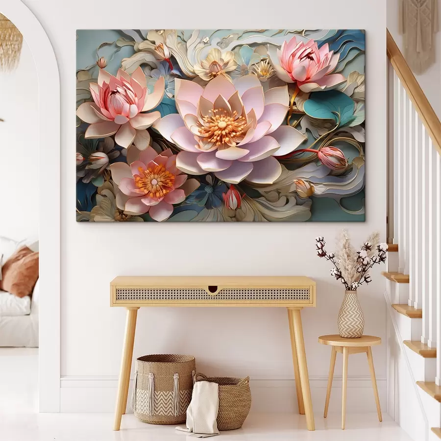 murales Lotos rosa-naranja en estilo de dibujo 3D s44934