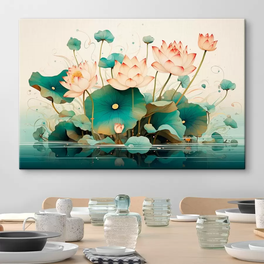 wall murals Lotuses with large leaves in illustration style s44939