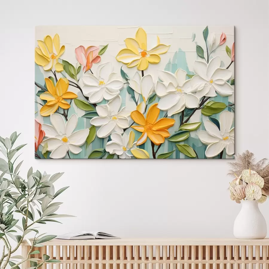 wall murals Embossed flowers in bright colors in brushstroke imitation style s44942
