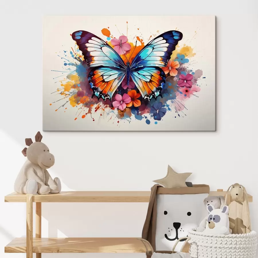 murales Composición dinámica de una mariposa y manchas florales en estilo artístico s44943