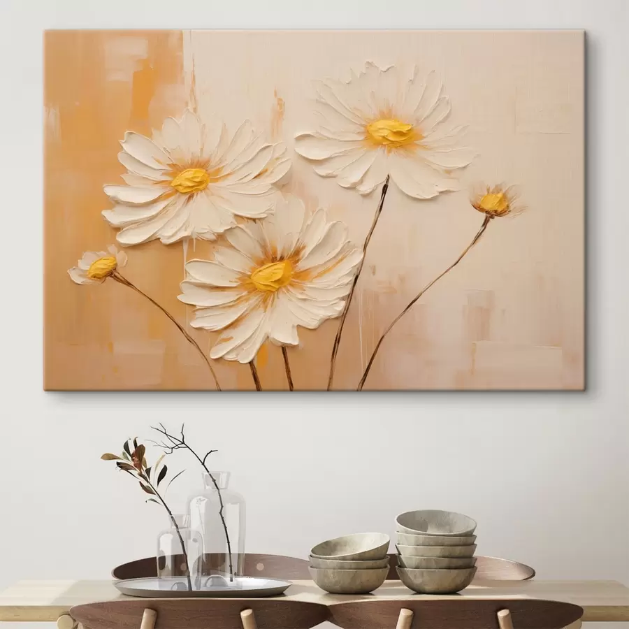 wall murals Abstract flowers on an orange background in oil painting style s44945
