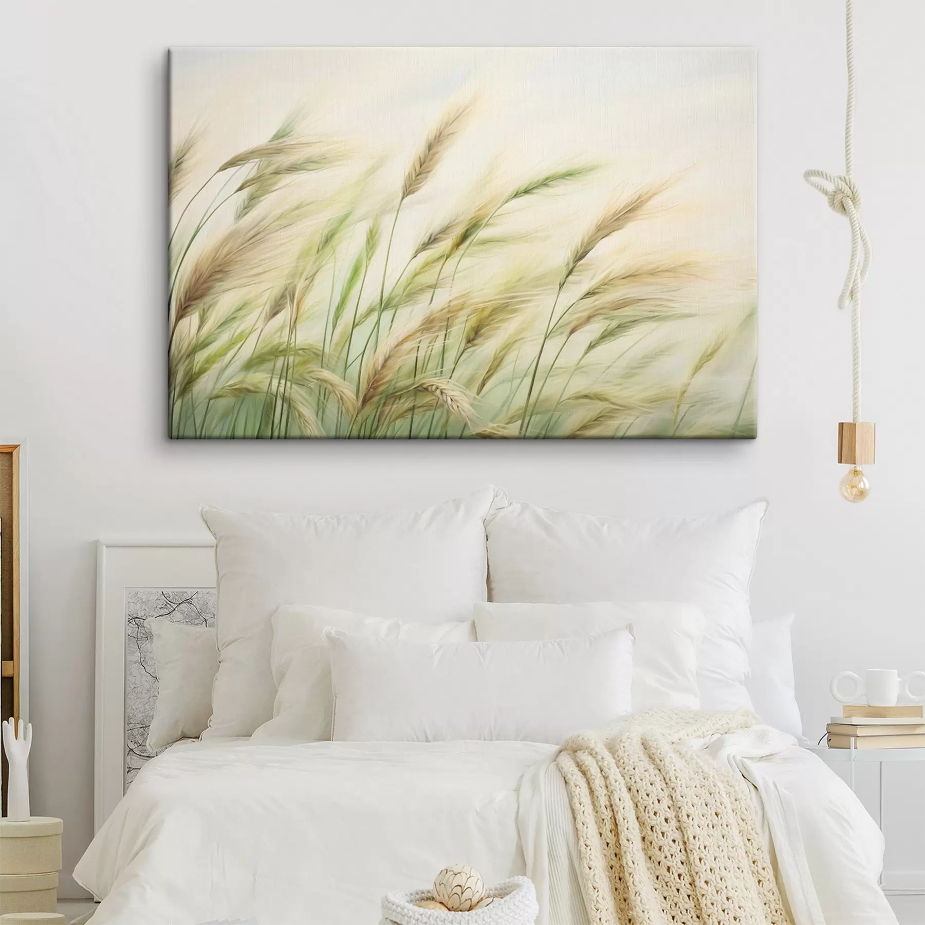 wall murals Wheat field with yellow and green ears of grain, soft brushstrokes and a light color palette, natural atmosphere s44923