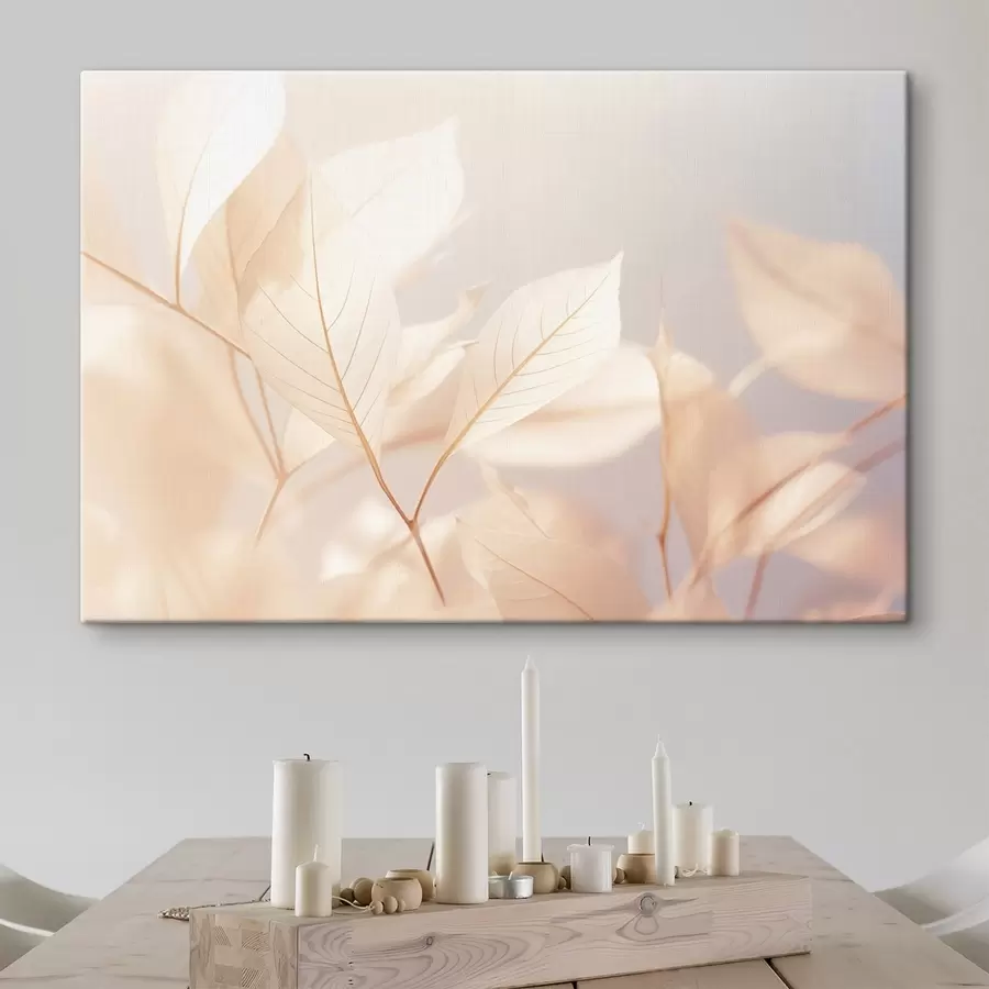 wall murals Translucent leaves with intricate vein patterns, soft pastel color palette, ethereal lighting, minimalist composition s44928