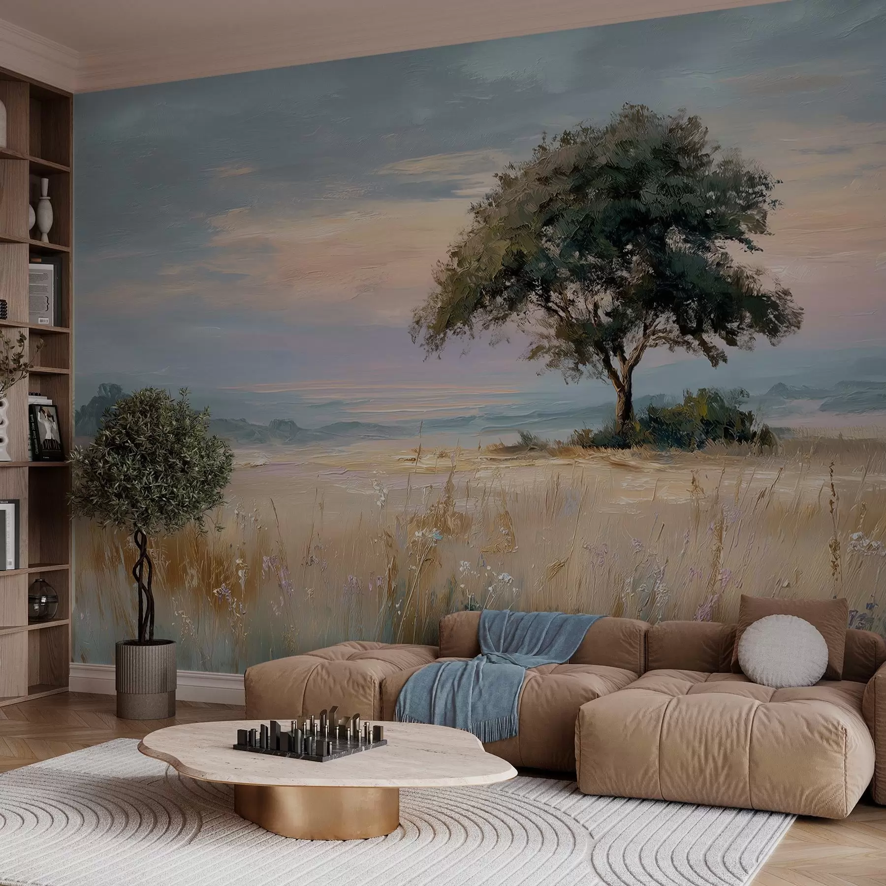 Wall Mural Photo Wallpaper tree in the middle of a field in the style of oil painting w04206
